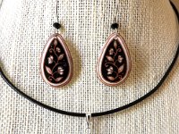 Black Spring Vines Teardrop Earrings and Matching Necklace Pysanky Jewelry by So Jeo